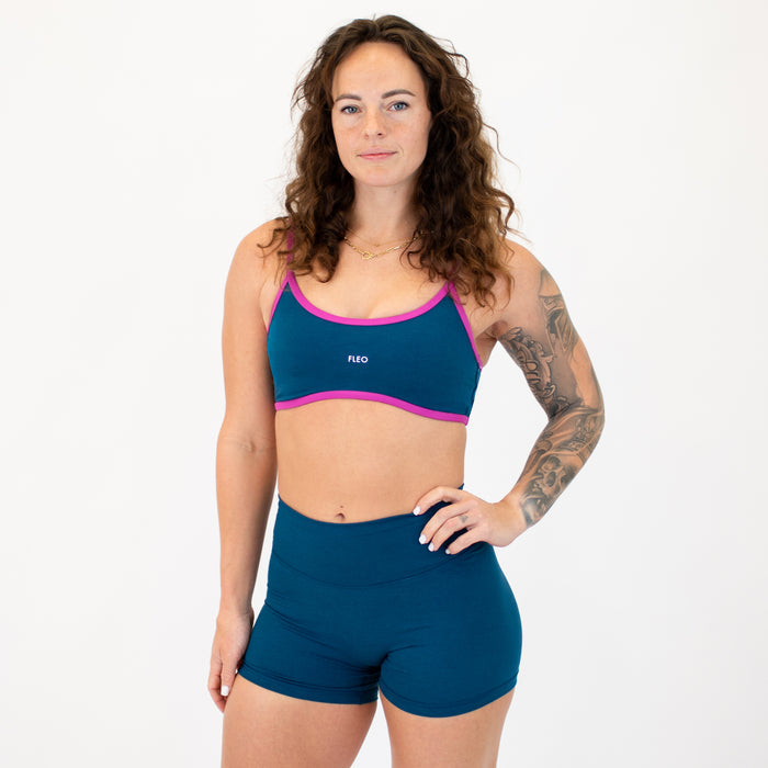 Heather Sailor Blue + Berry Sorbet Madi Sports Bra - Medium Support by FLEO - 1