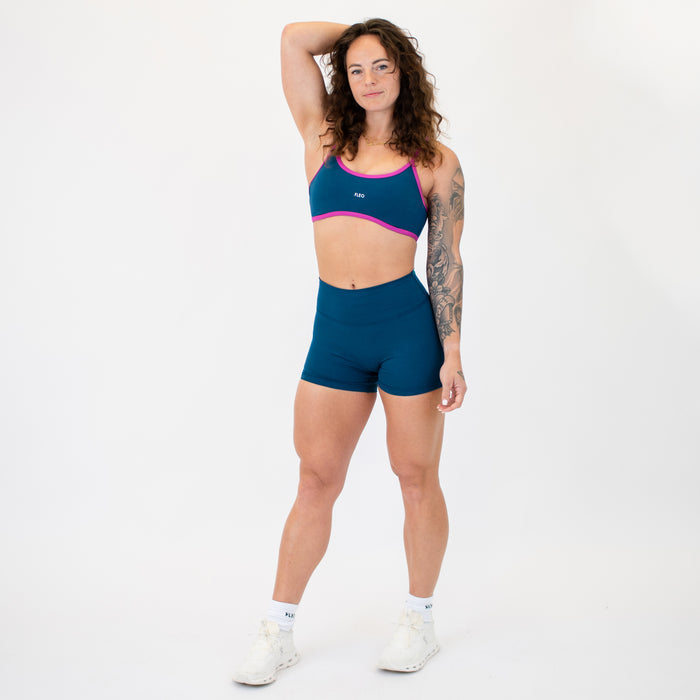 Heather Sailor Blue + Berry Sorbet Madi Sports Bra - Medium Support by FLEO - 3