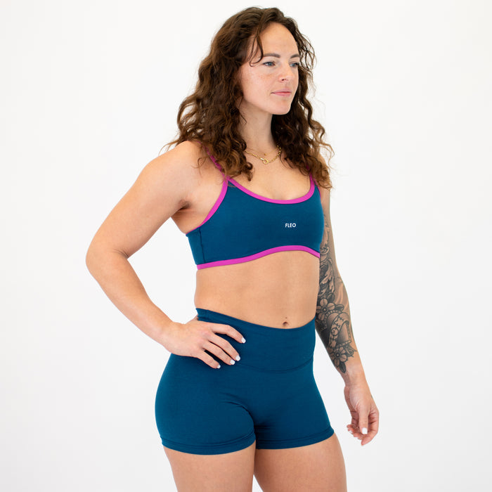 Heather Sailor Blue + Berry Sorbet Madi Sports Bra - Medium Support by FLEO - 4