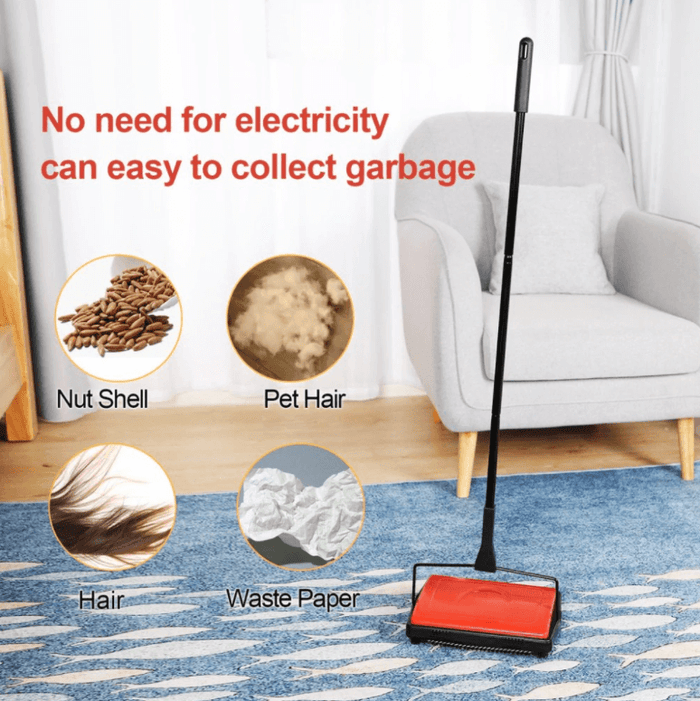 Manual carpet and floor sweeper