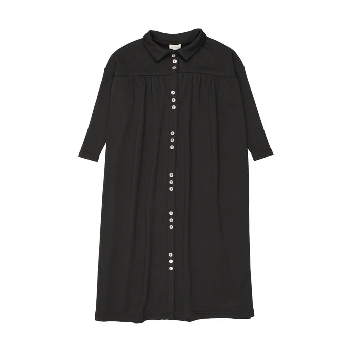 maxi dress cluster button front with collar - black