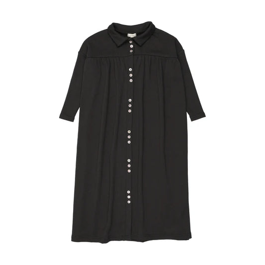 maxi dress cluster button front with collar - black