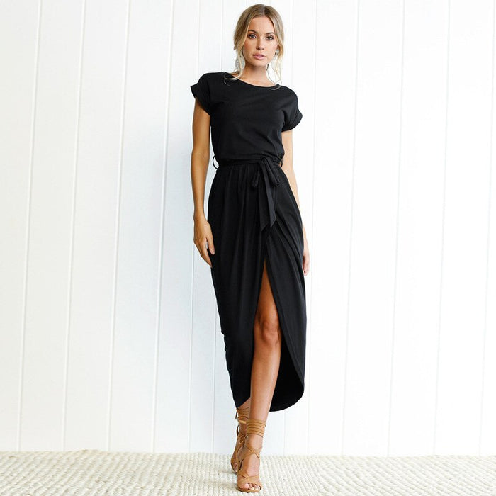 Maxi dress with short sleeves