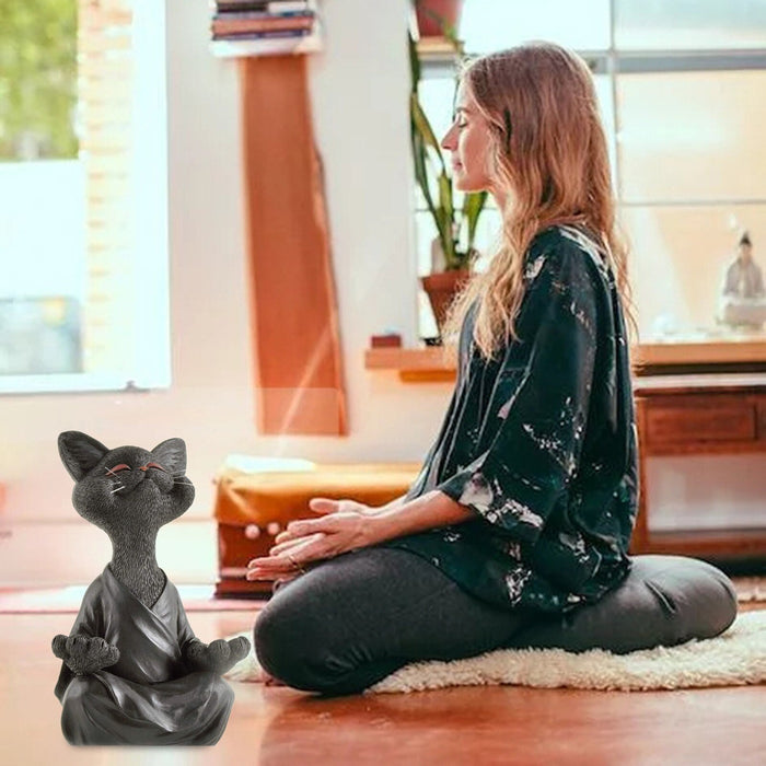Meditating Buddha Cat Figurine