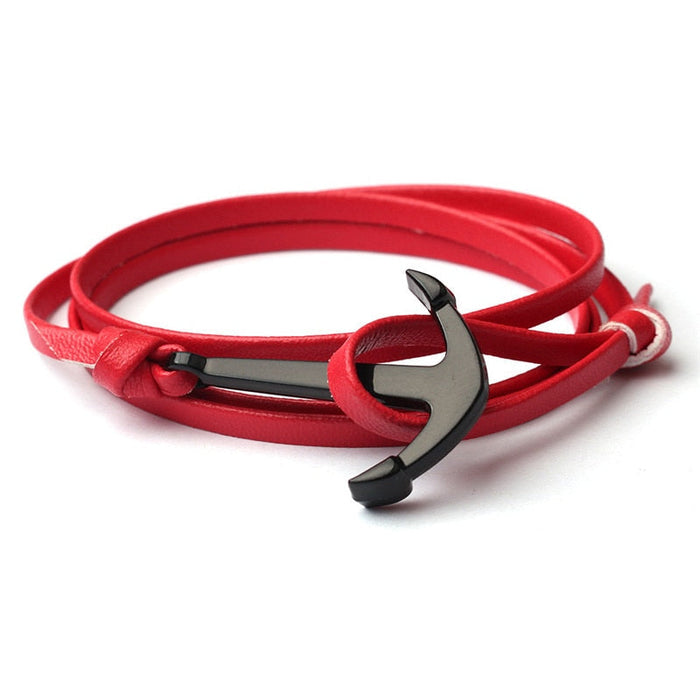 Men's Leather Anchor Bracelet