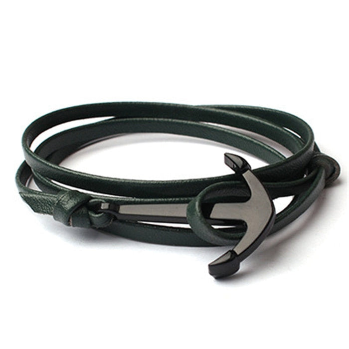 Men's Leather Anchor Bracelet