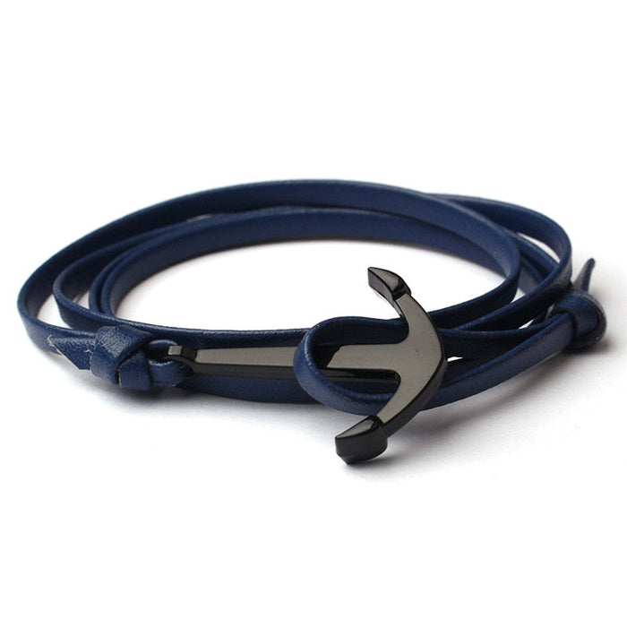 Men's Leather Anchor Bracelet