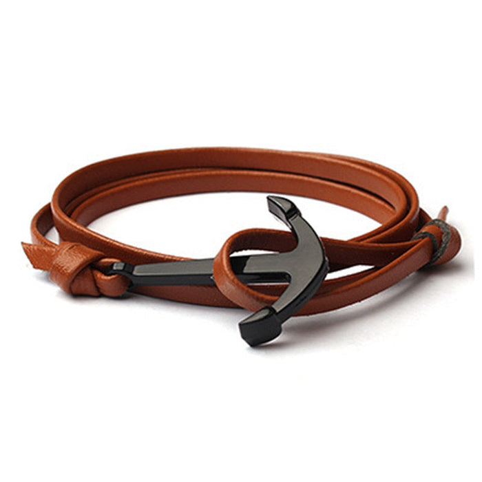 Men's Leather Anchor Bracelet