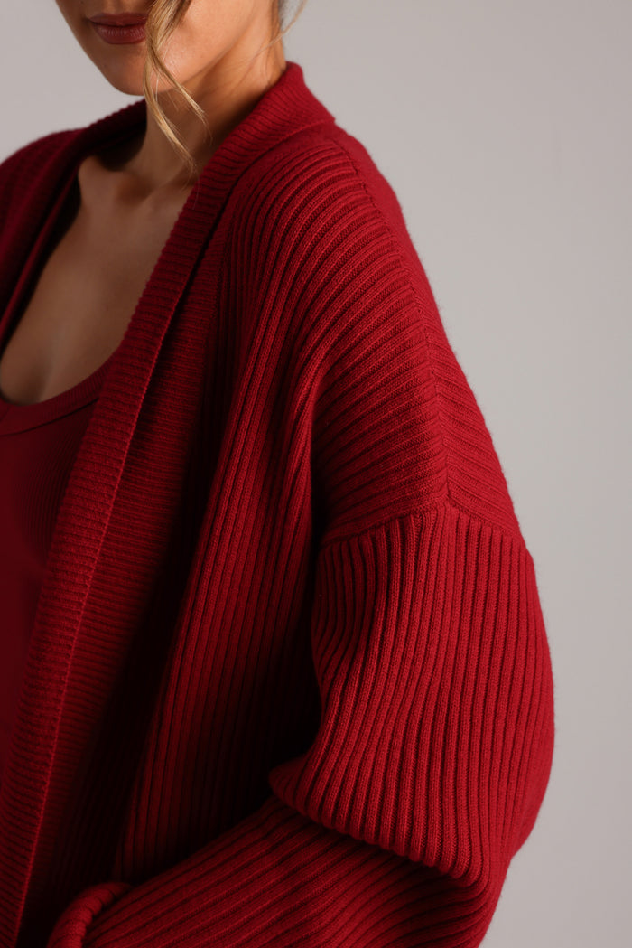Merino Wool Cardigan - Cranberry