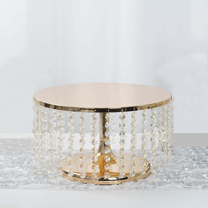 Gold accent table with crystal fringe detailing.