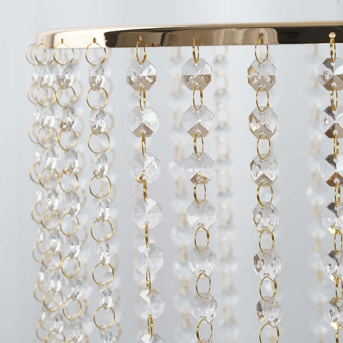 Crystal beaded chandelier with gold accents and cascading design.