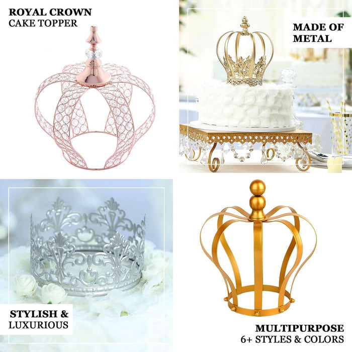 Royal crown cake toppers in various styles and colors for luxurious celebrations.