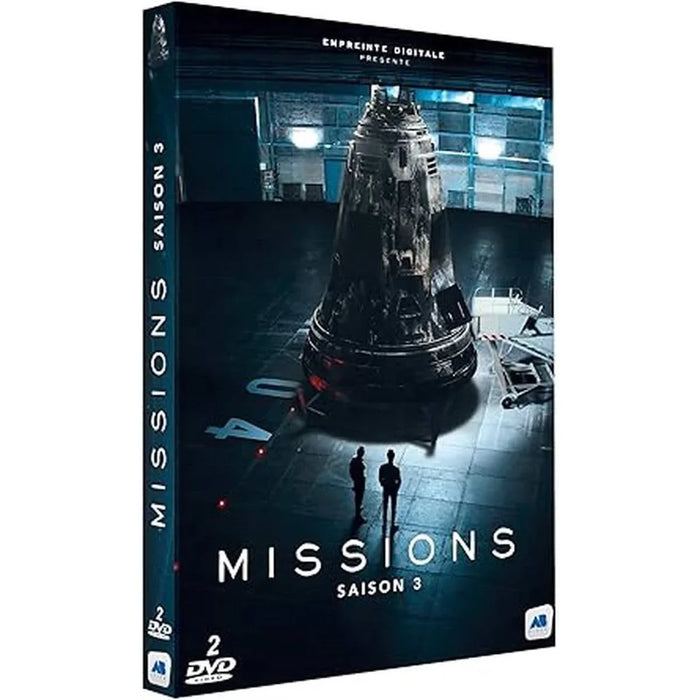 Mission saison 3 coffret DVD - Série TV de science-fiction avec une capsule spatiale et deux personnages dans un hangar sombre. Contient 2 DVD.
