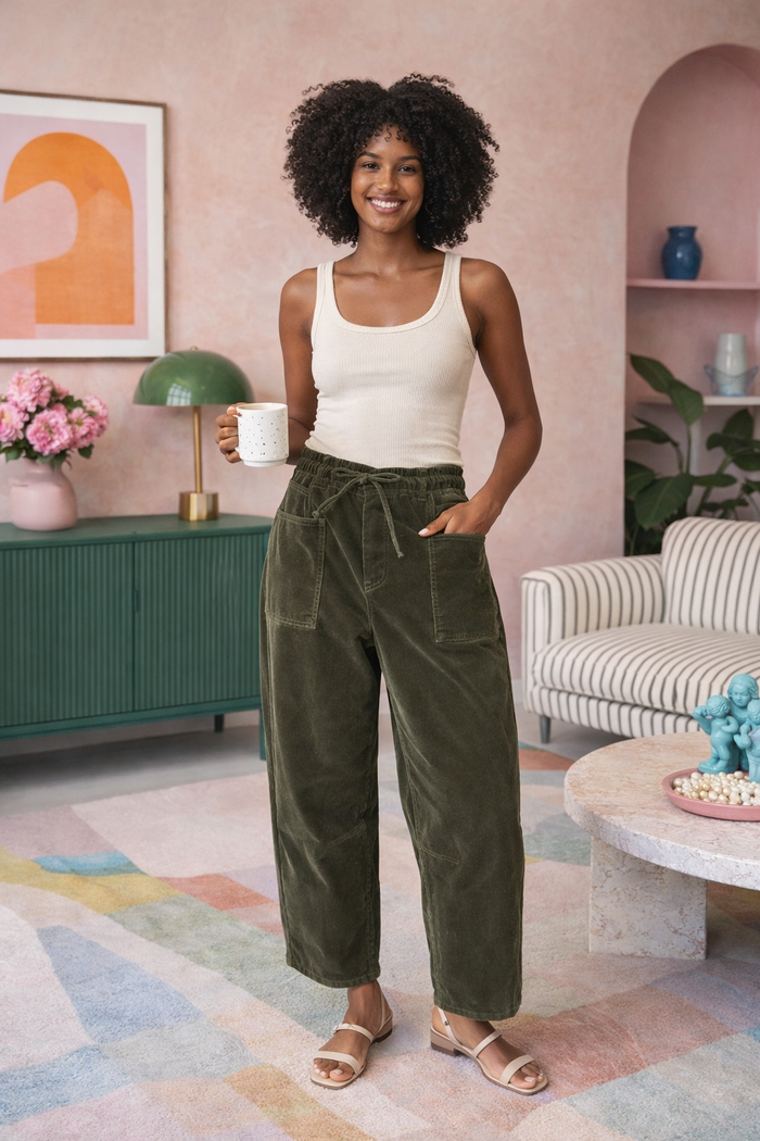 Monaco Jeans LEO Forrest Green Corduroy Barrel Pants