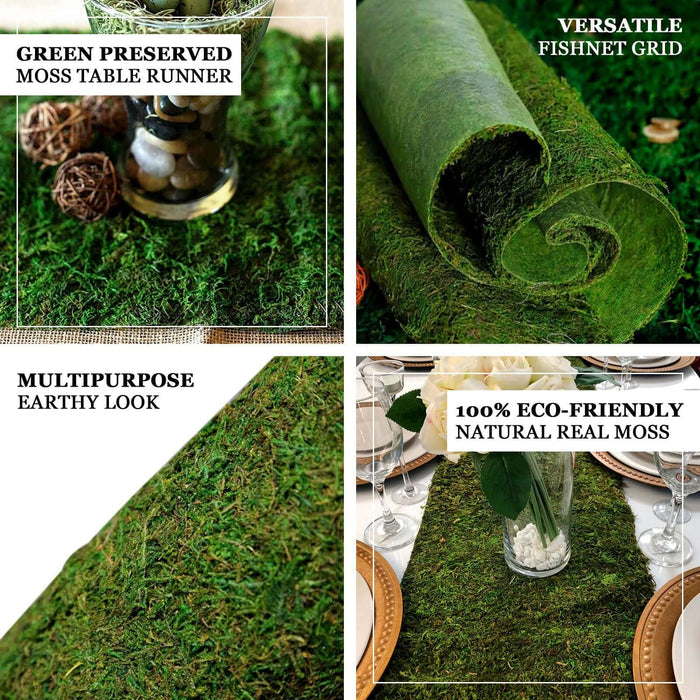 Green preserved moss table runner, versatile and eco-friendly design.