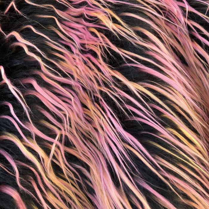 Pink Black Orange Multicolor Curly Long Pile Faux Fur Fabric - Fashion Fabrics Los Angeles