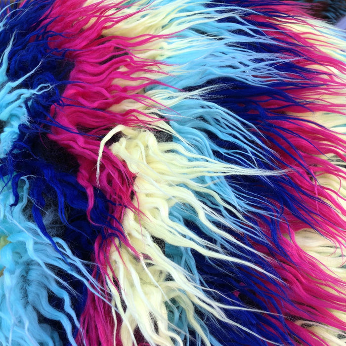 Dark Rainbow Multicolor Curly Long Pile Faux Fur Fabric - Fashion Fabrics Los Angeles
