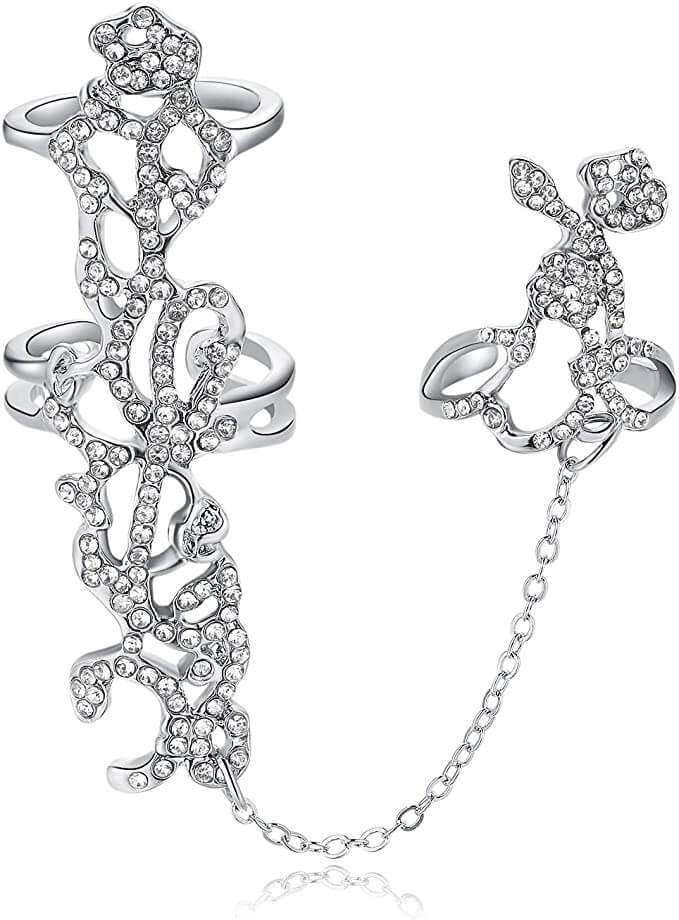 Multiple Finger Stack Knuckle Band Crystal Ring