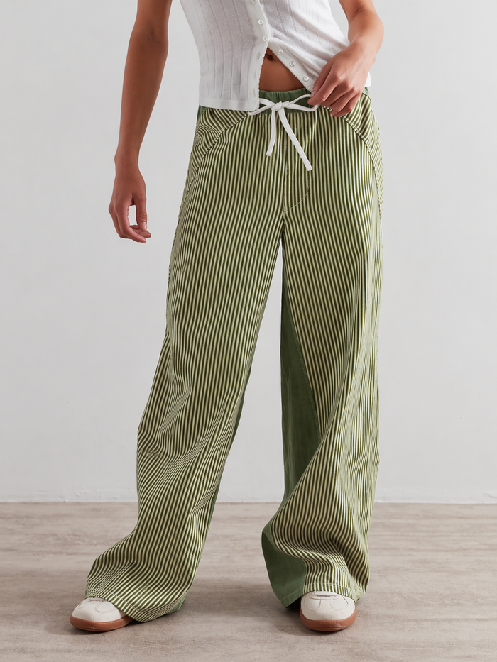 Mutig Elastic Waist Jeans Khaki   & Cream Stripe PTD60705