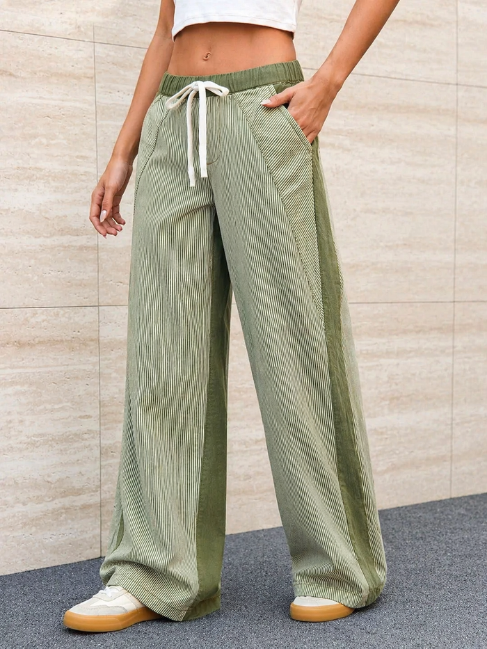 Mutig Elastic Waist Jeans Khaki   & Cream Stripe PTD60705