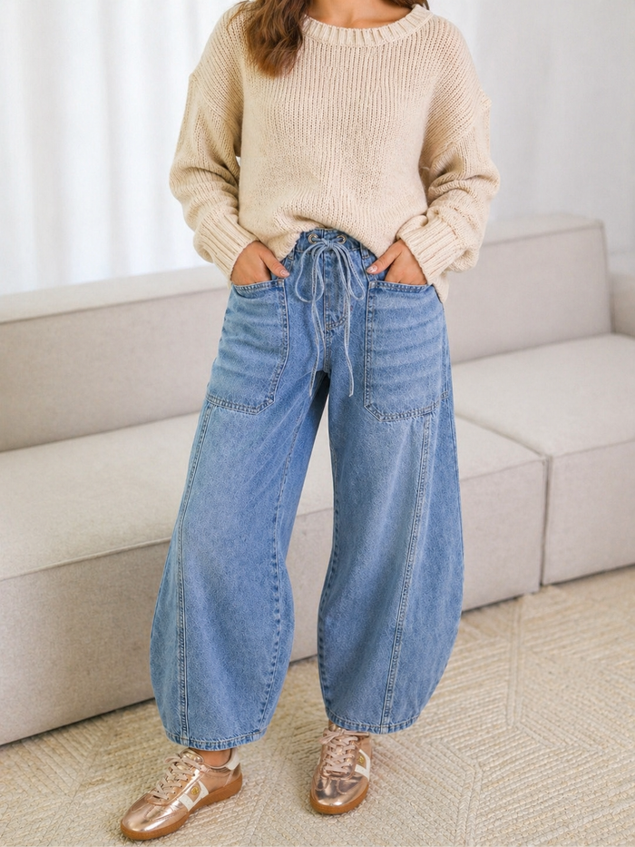 Mutig Elastic Waist with draw string barrel Jeans