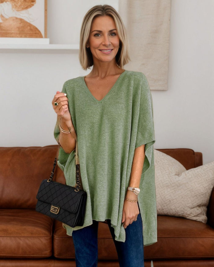 Mutig Poncho V Neck Knit - Sage