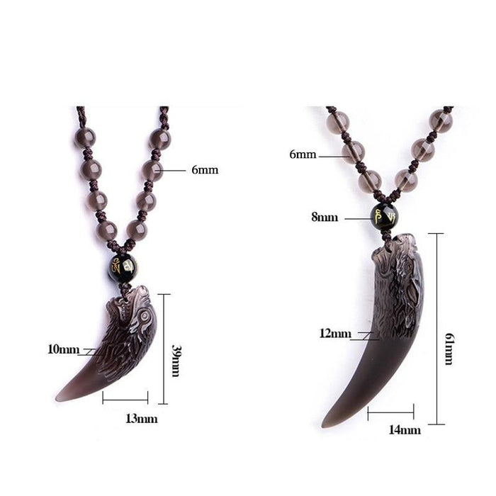 Obsidian Wolf Tooth Pendant Necklace