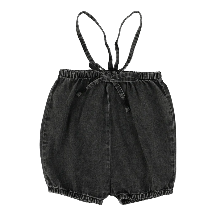 one piece bubble suspender short - black wash