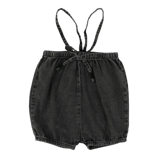 one piece bubble suspender short - black wash