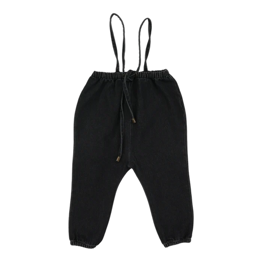 one piece bubble suspenders long - black denim