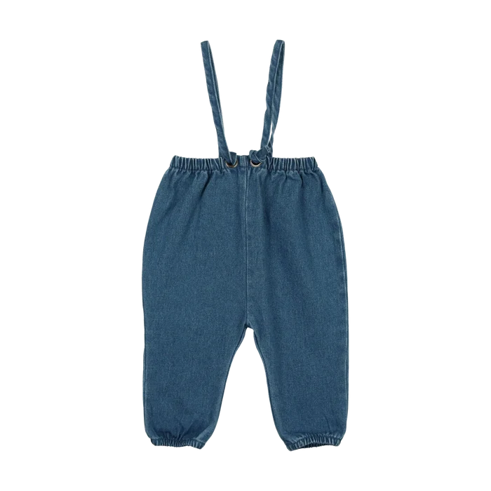 one piece bubble suspenders long - blue denim