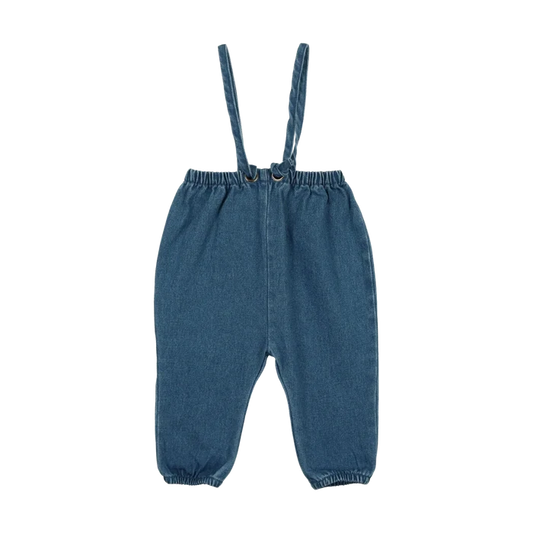 one piece bubble suspenders long - blue denim