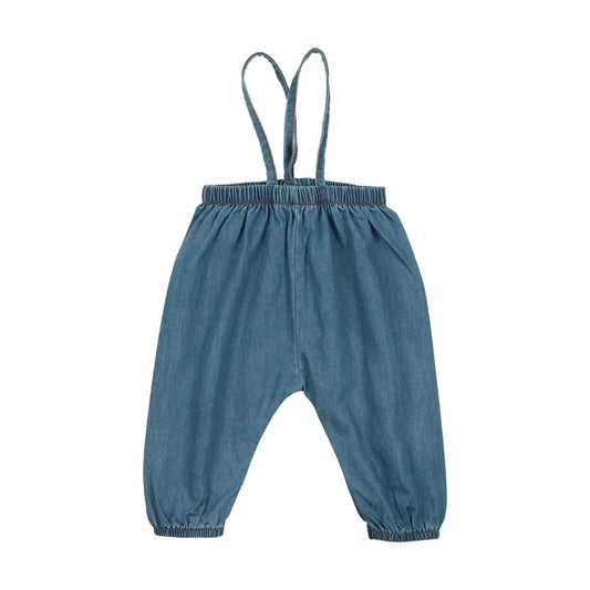 one piece bubble suspenders long - denim tencel