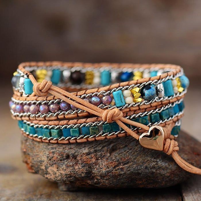 Opal Heart Wrap Bracelet
