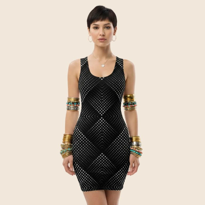 Optical Illusion Bodycon Dress, Trippy Design In Black and White