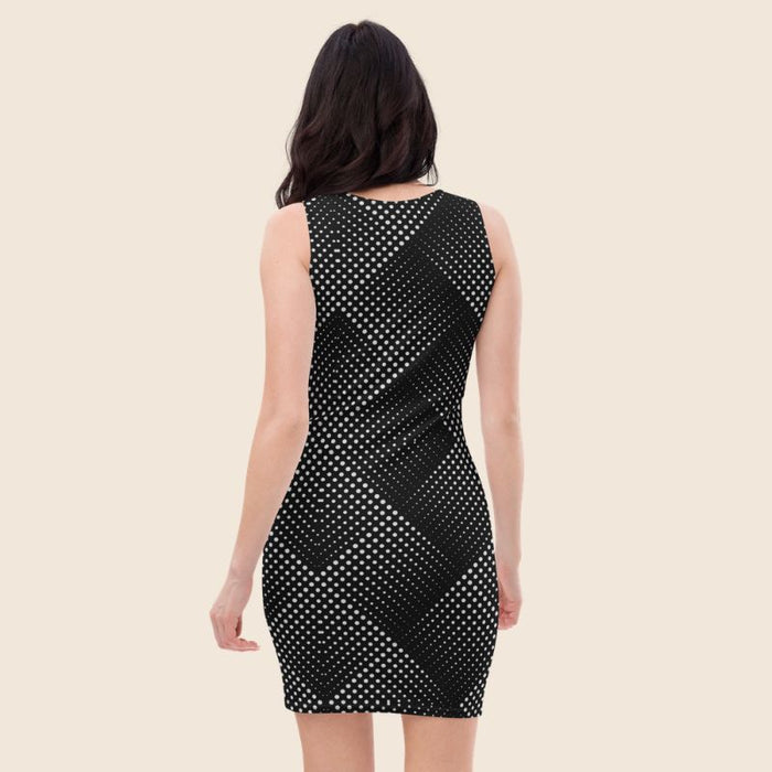 Optical Illusion Bodycon Dress, Trippy Design In Black and White
