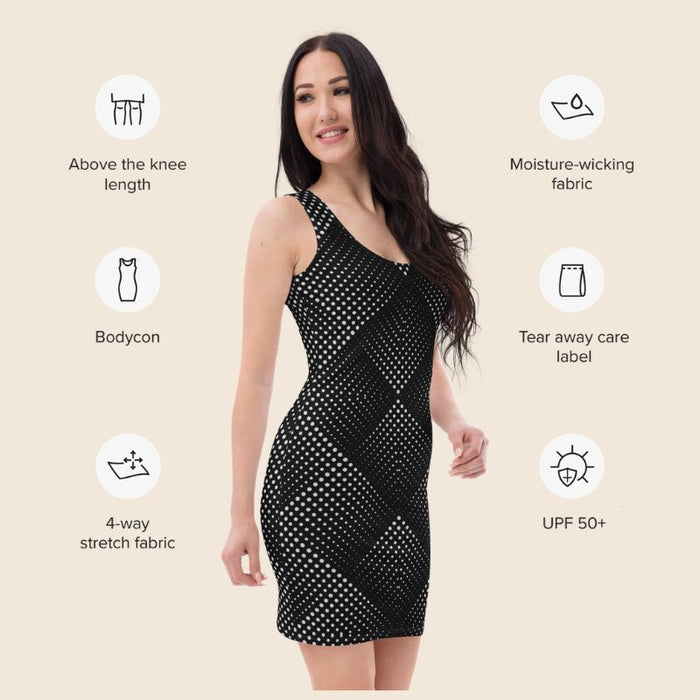 Optical Illusion Bodycon Dress, Trippy Design In Black and White