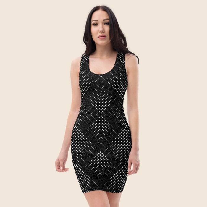 Optical Illusion Bodycon Dress, Trippy Design In Black and White