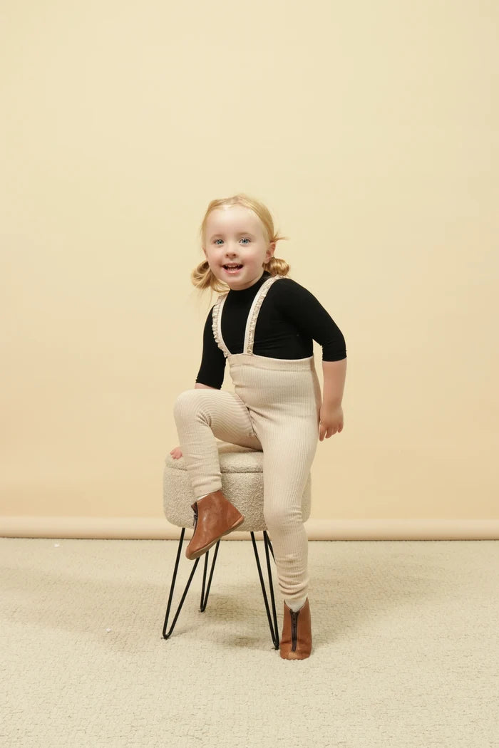 overall ribbed with ruffled suspender long footed - 63-vanilla