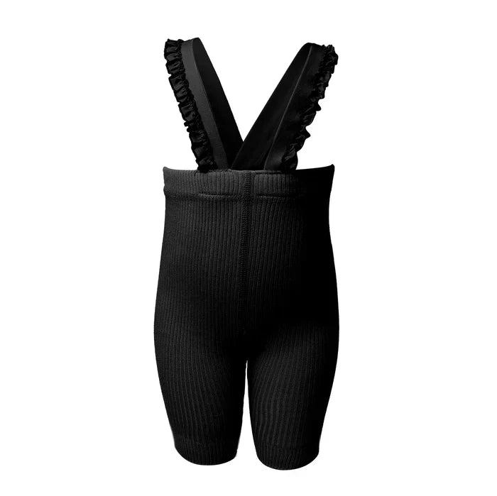 overall ribbed with ruffled suspender short - 214-bone