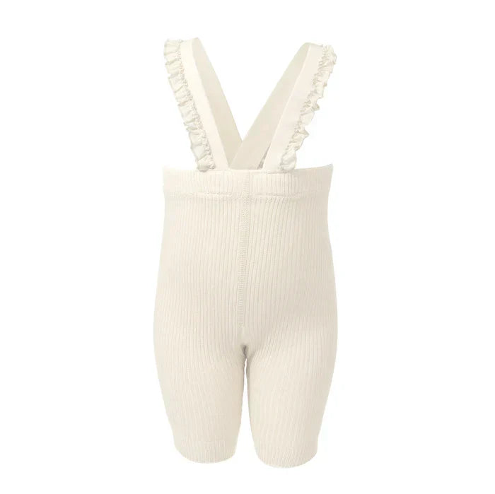 overall ribbed with ruffled suspender short - 214-bone