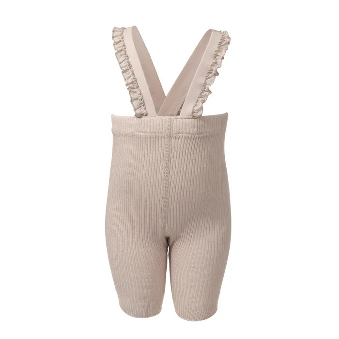 overall ribbed with ruffled suspender short - 214-bone