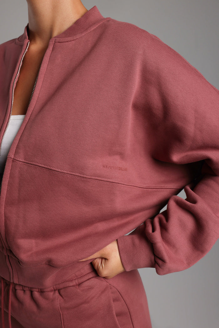 Oversized Bomber Fit Jacket - Vintage Berry