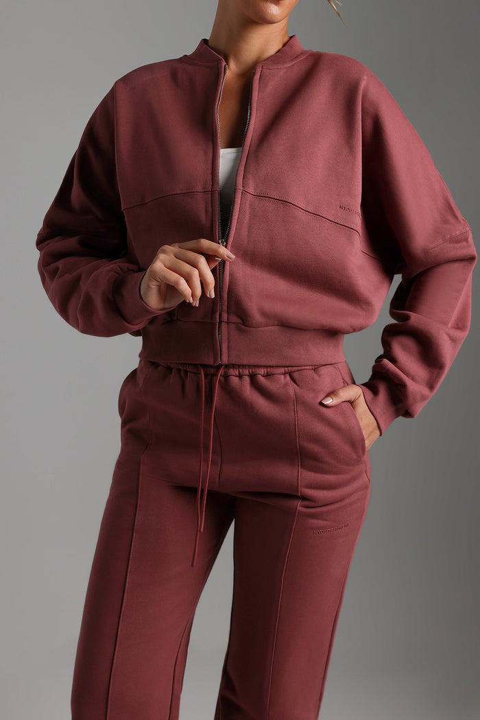 Oversized Bomber Fit Jacket - Vintage Berry