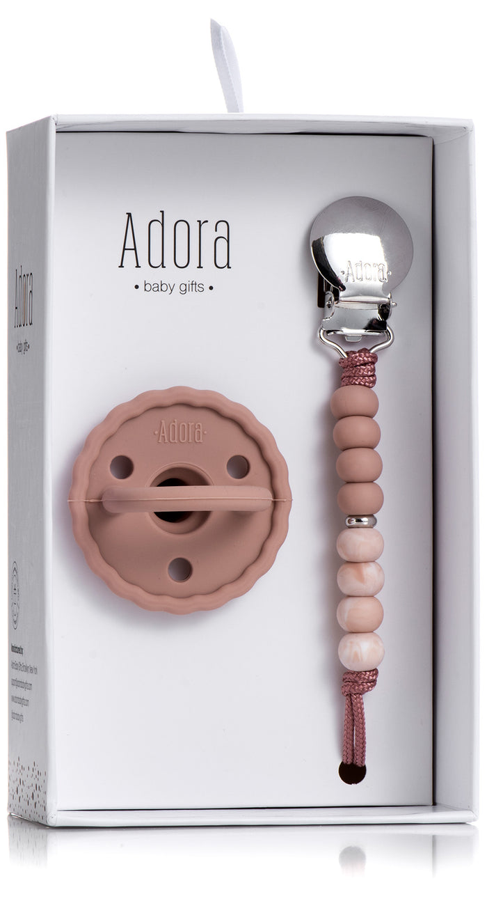 pacifier clip set scalloped - mauve ombre