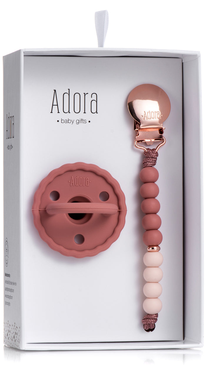 pacifier clip set scalloped - rosewood ombre
