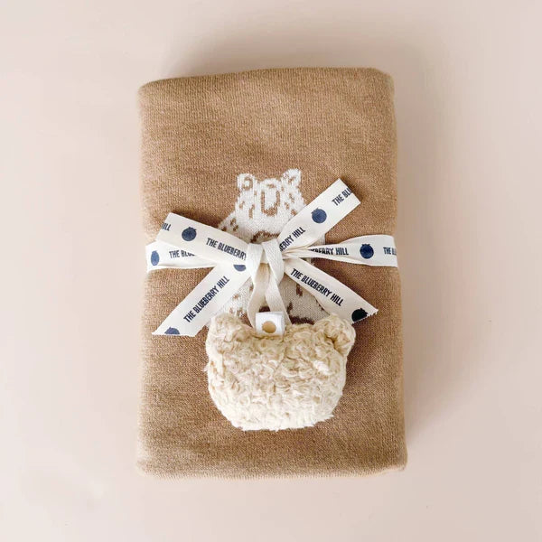 pacifier clip sherpa plush bear - natural
