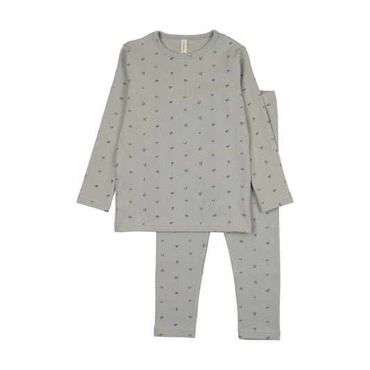 pajamas bitsy floral top and pants - pale blue