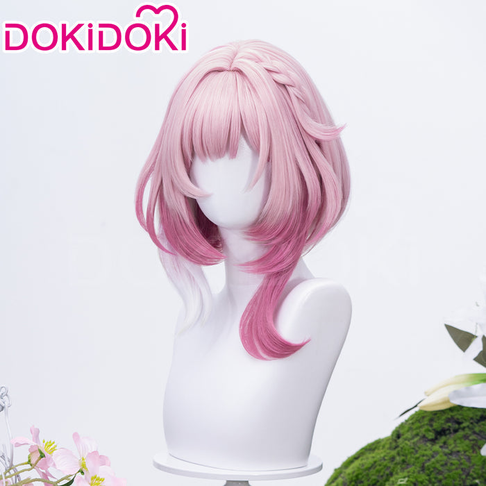 【Partially Ready For Ship】DokiDoki Game Honkai: Star Rail Cosplay Cyrene Wig Short Curly Light Dark Pink Gradient Hair / Head Accessory Set