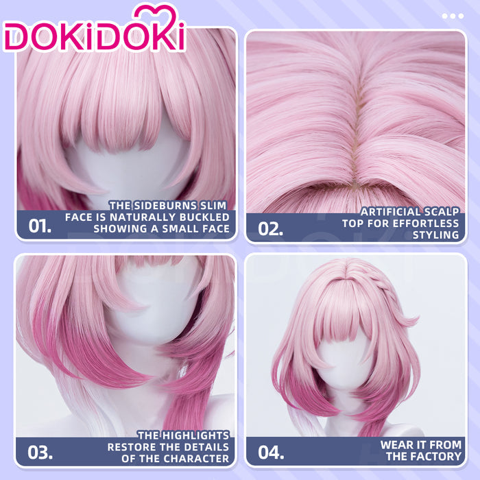 【Partially Ready For Ship】DokiDoki Game Honkai: Star Rail Cosplay Cyrene Wig Short Curly Light Dark Pink Gradient Hair / Head Accessory Set
